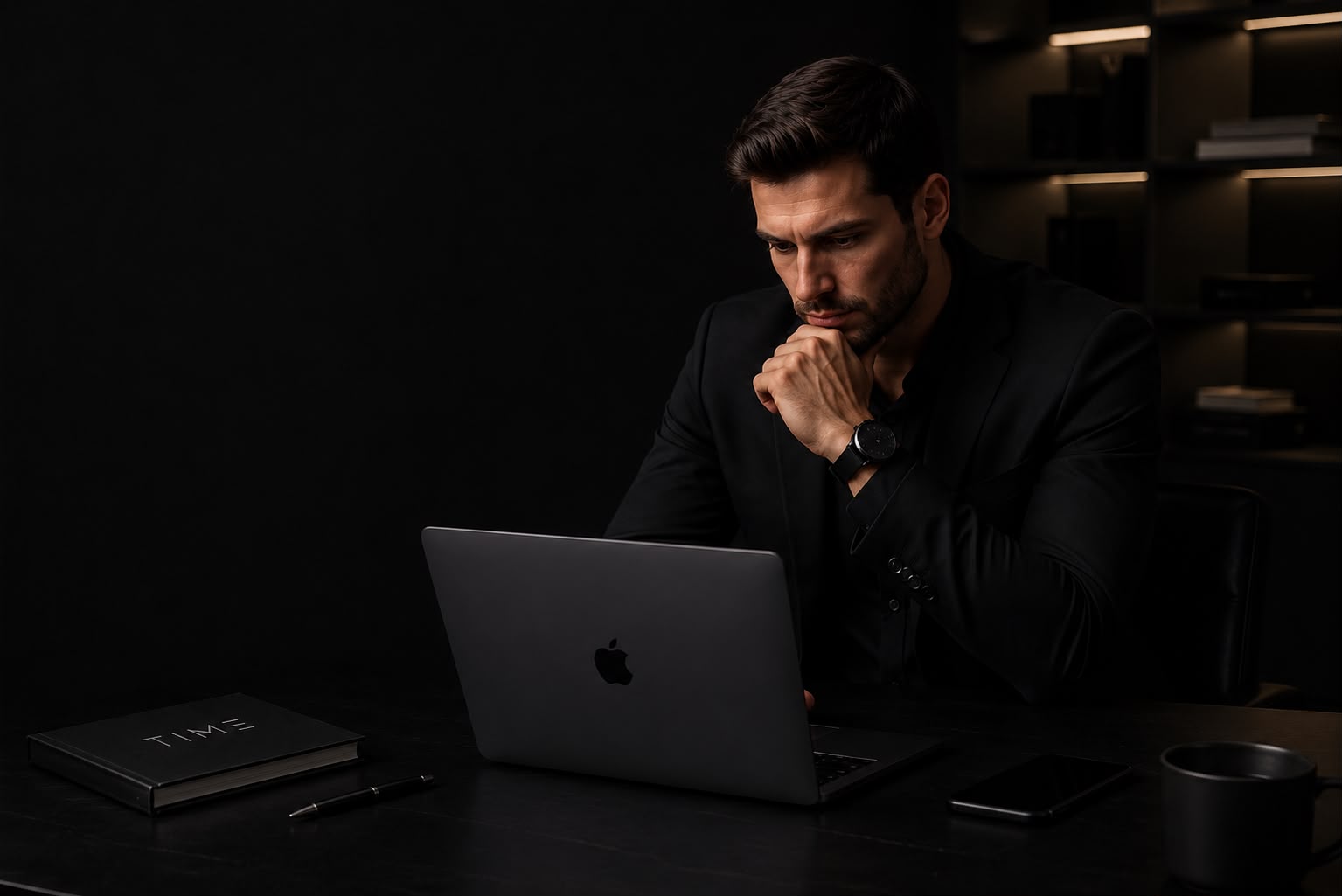 Executivo analisando estratégia em seu notebook